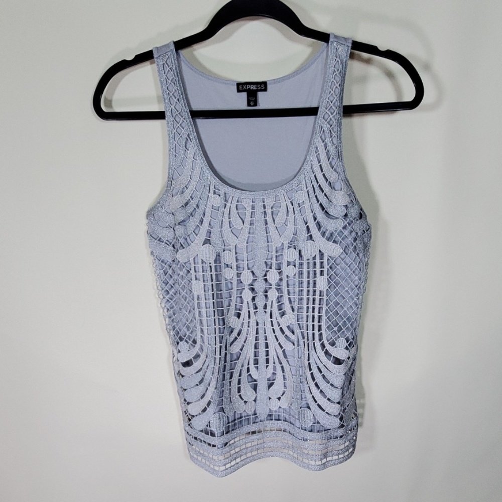 Express gray/silver lace front tank top Sz Xs